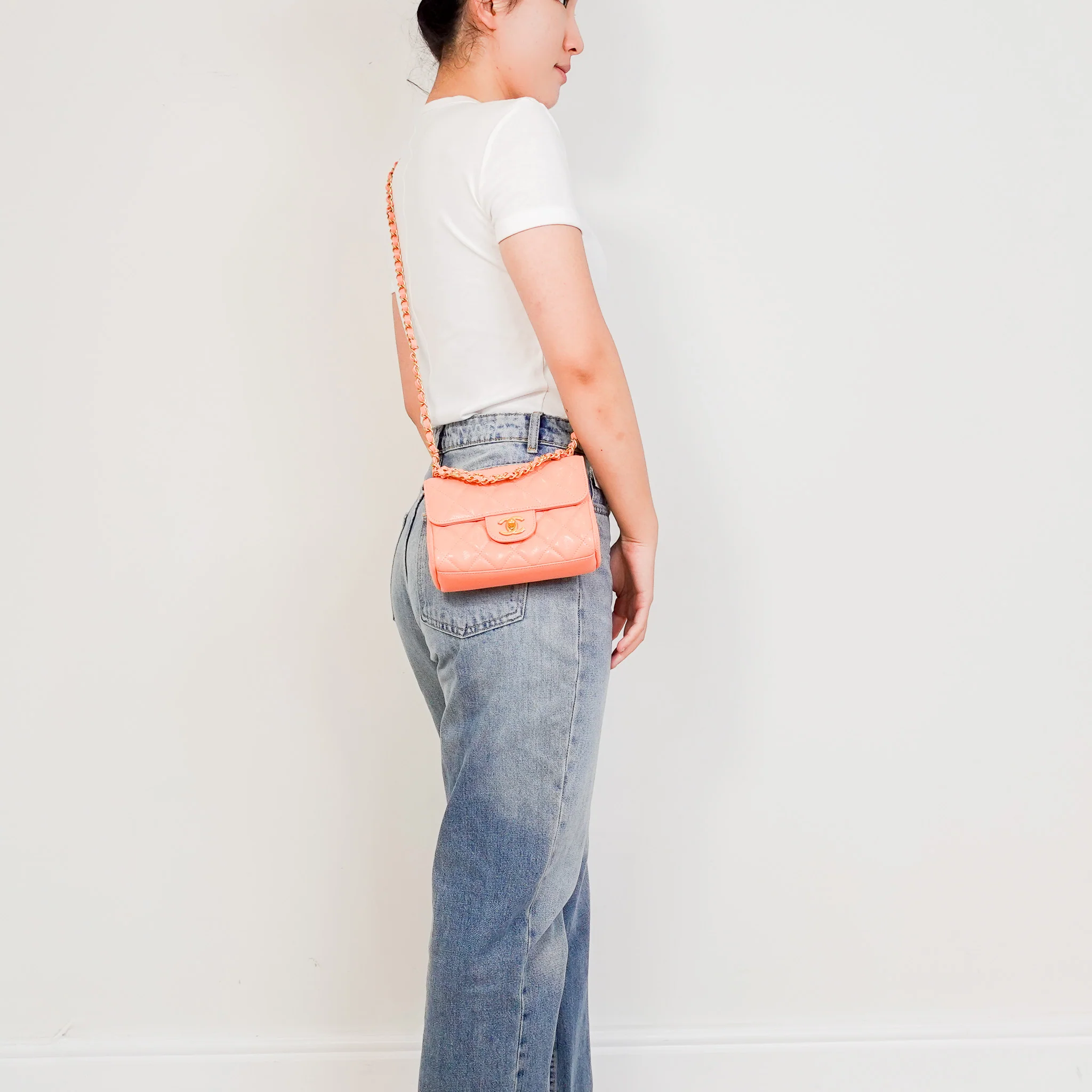Current Season Chanel Mini Flap bag in light Orange RRP £4780 | Authentic Preloved - Image 3