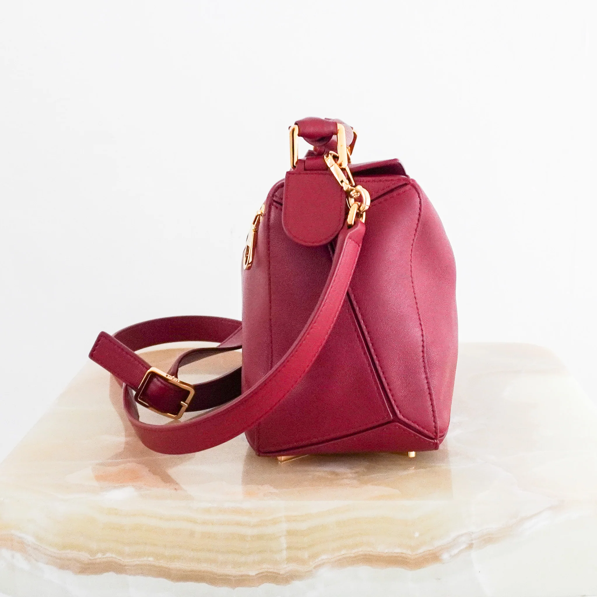 CURRENT SEASON Loewe Small Leather Featherlight Puzzle Top-Handle Bag in Burgundy RRP £3250 | Authentic Preloved - Image 2