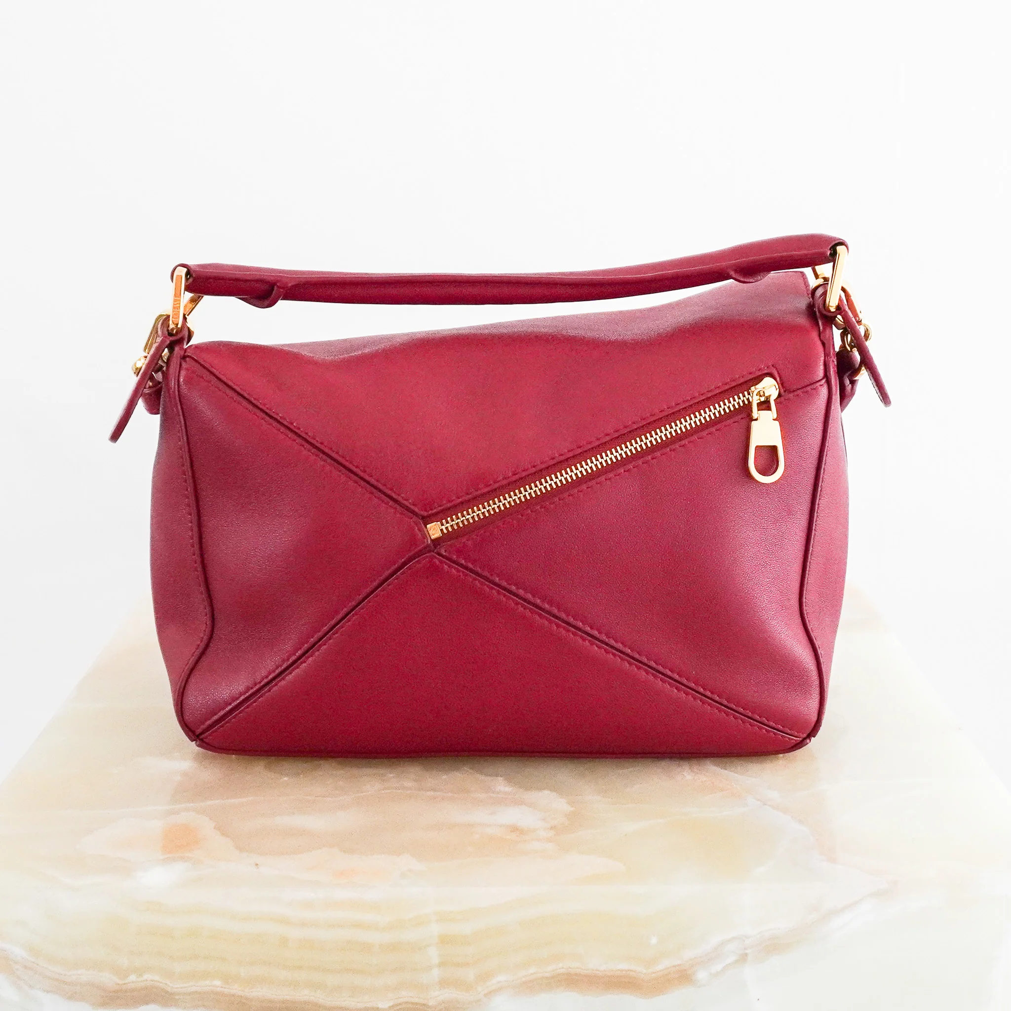 CURRENT SEASON Loewe Small Leather Featherlight Puzzle Top-Handle Bag in Burgundy RRP £3250 | Authentic Preloved - Image 6
