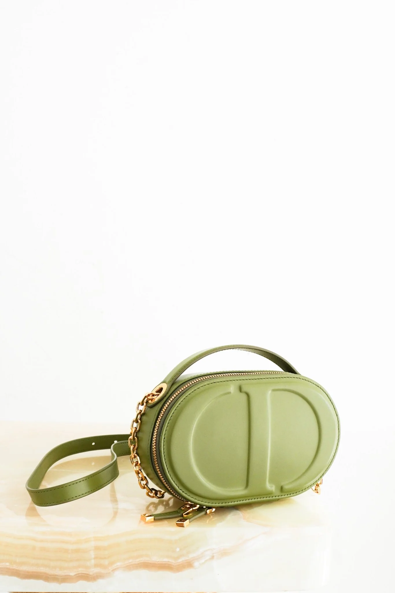 Dior Green Peyote Signature Pouch in Calfskin RRP £1950 | Authentic Preloved