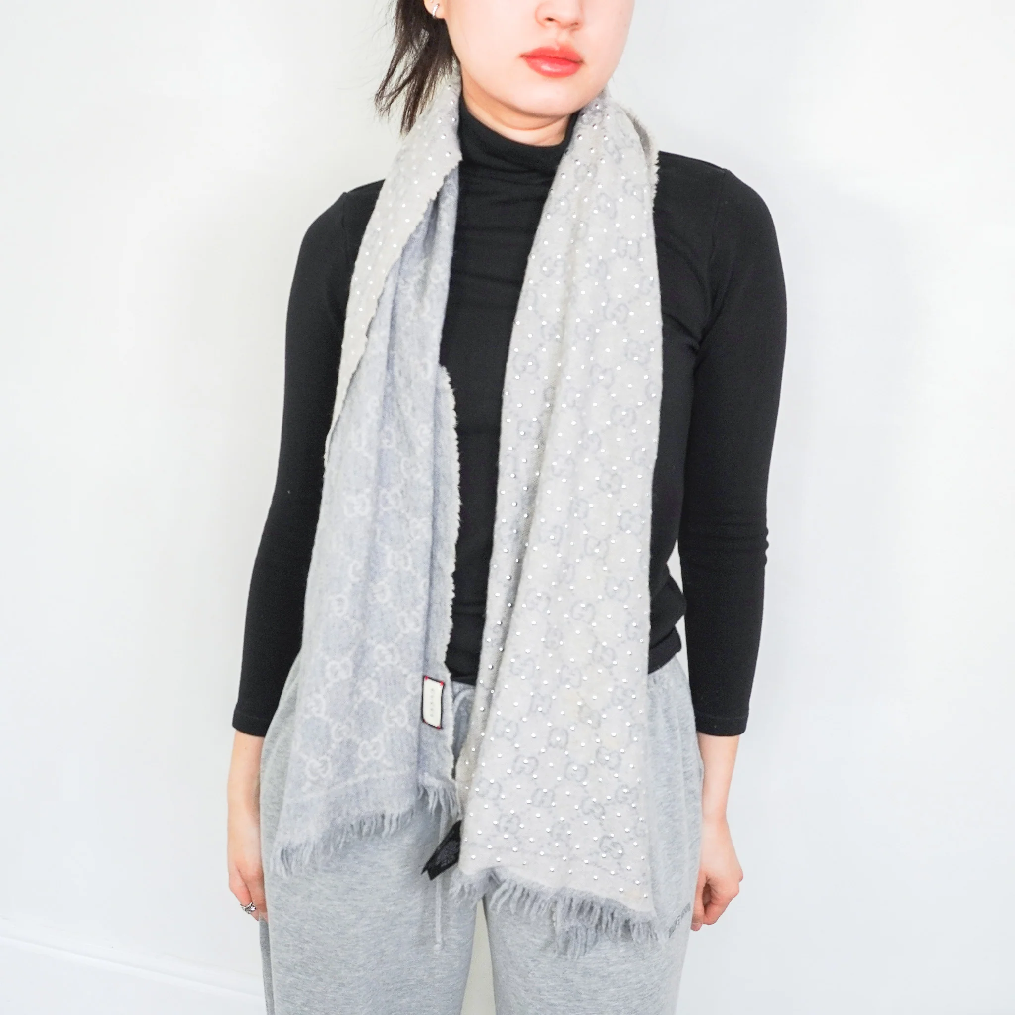 Gucci GG Studded Monogram Shawl in Grey RRP £380 | Authentic Preloved FINAL SALE - Image 8