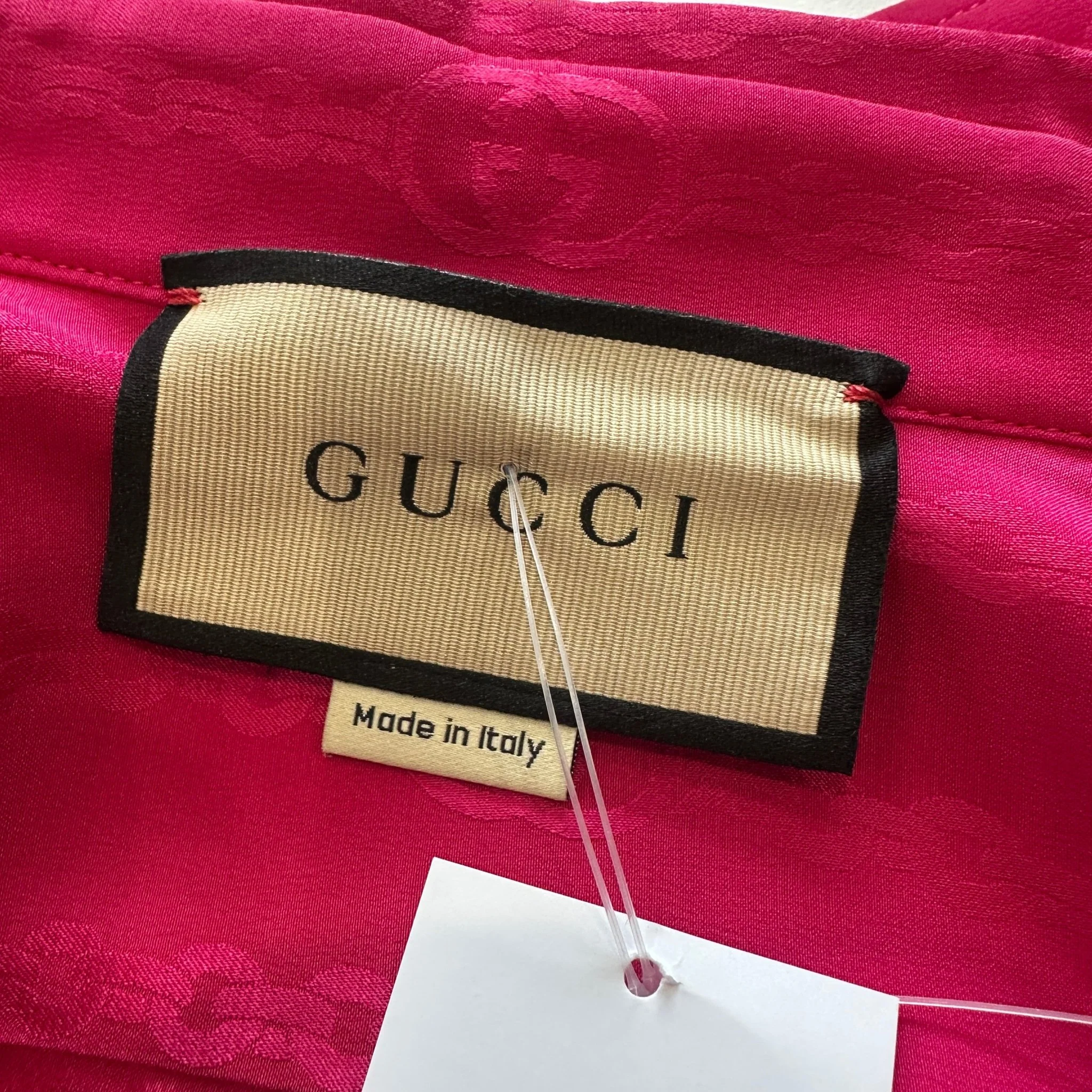 Gucci Pink GG Silk Jacquard Shirt RRP £1250 | Authentic Preloved - Image 4