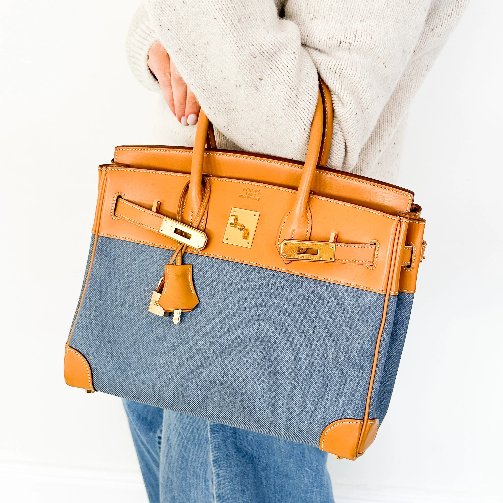 Hermès Birkin 30 in Vache Naturelle leather & Blue Jean toile | Authentic Preloved - Image 13