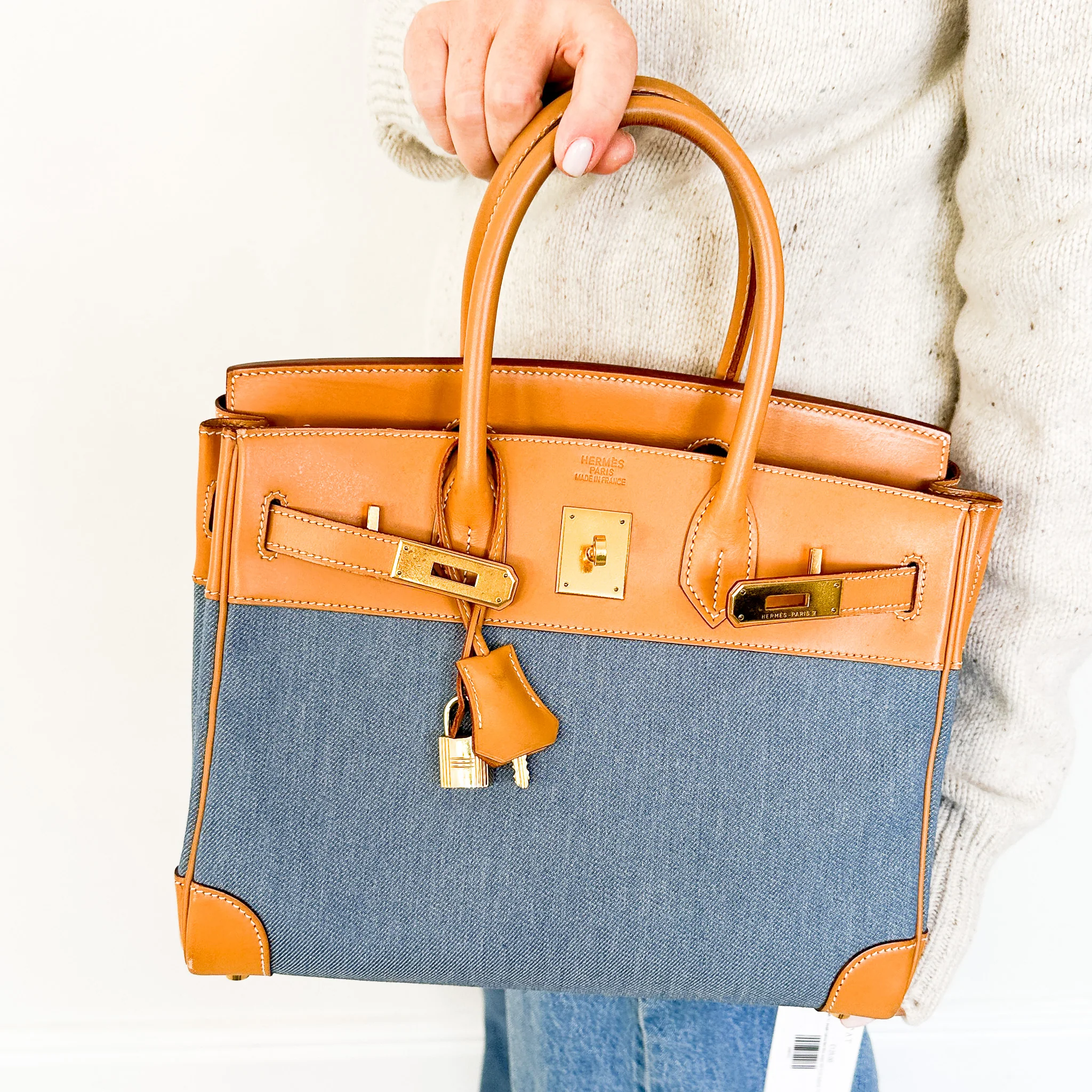 Hermès Birkin 30 in Vache Naturelle leather & Blue Jean toile | Authentic Preloved - Image 14