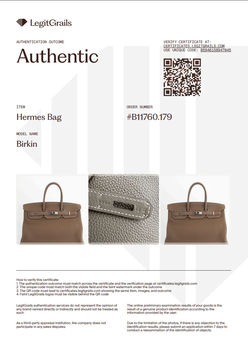 Hermes Birkin 35 Retourne Togo Etoupe with Palladium Hardware | Authentic Preloved - Image 8