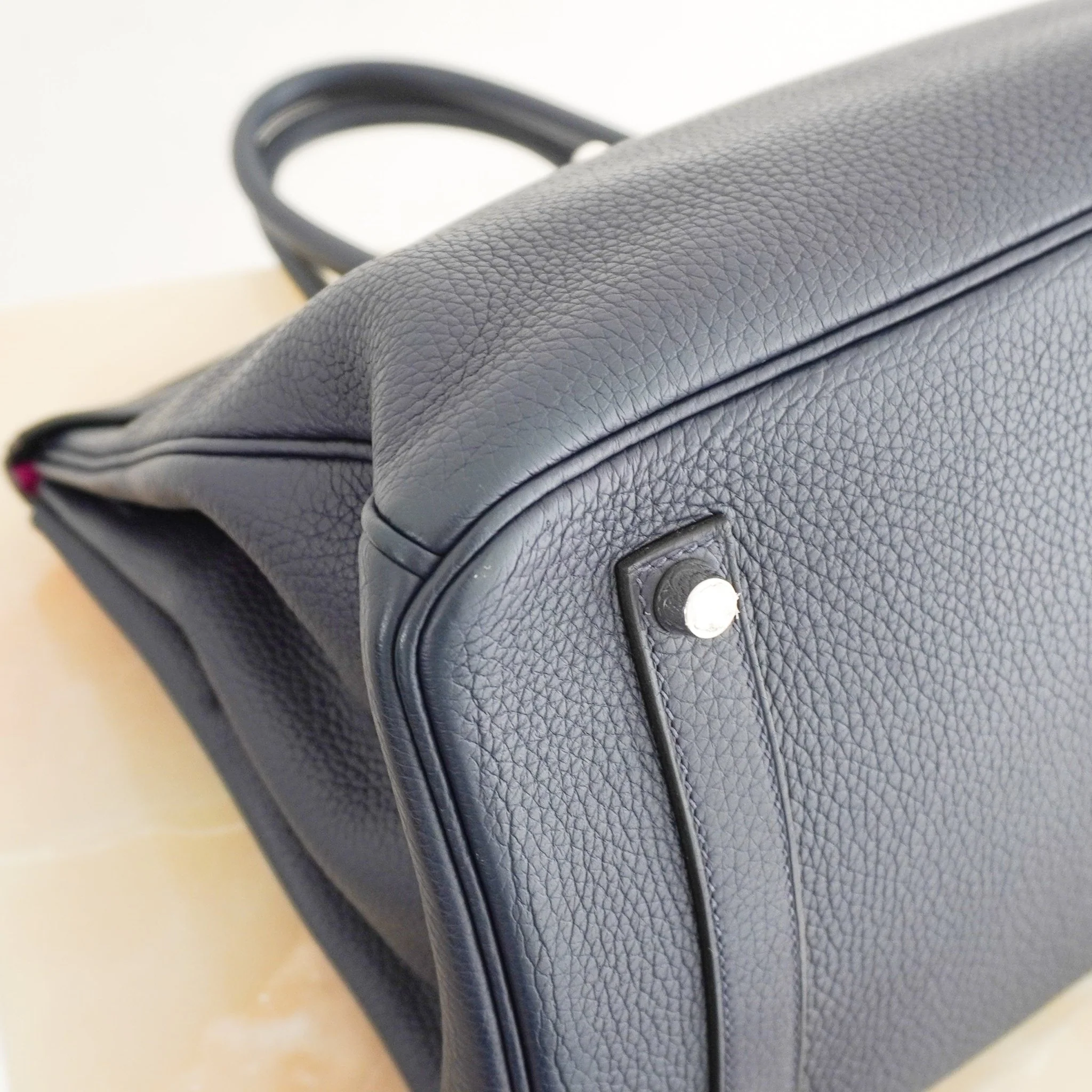Hermès Bleu Nuit Birkin 35 Verso Togo Leather Rose Pourpre Interior Palladium Hardware | Authentic Preloved - Image 7