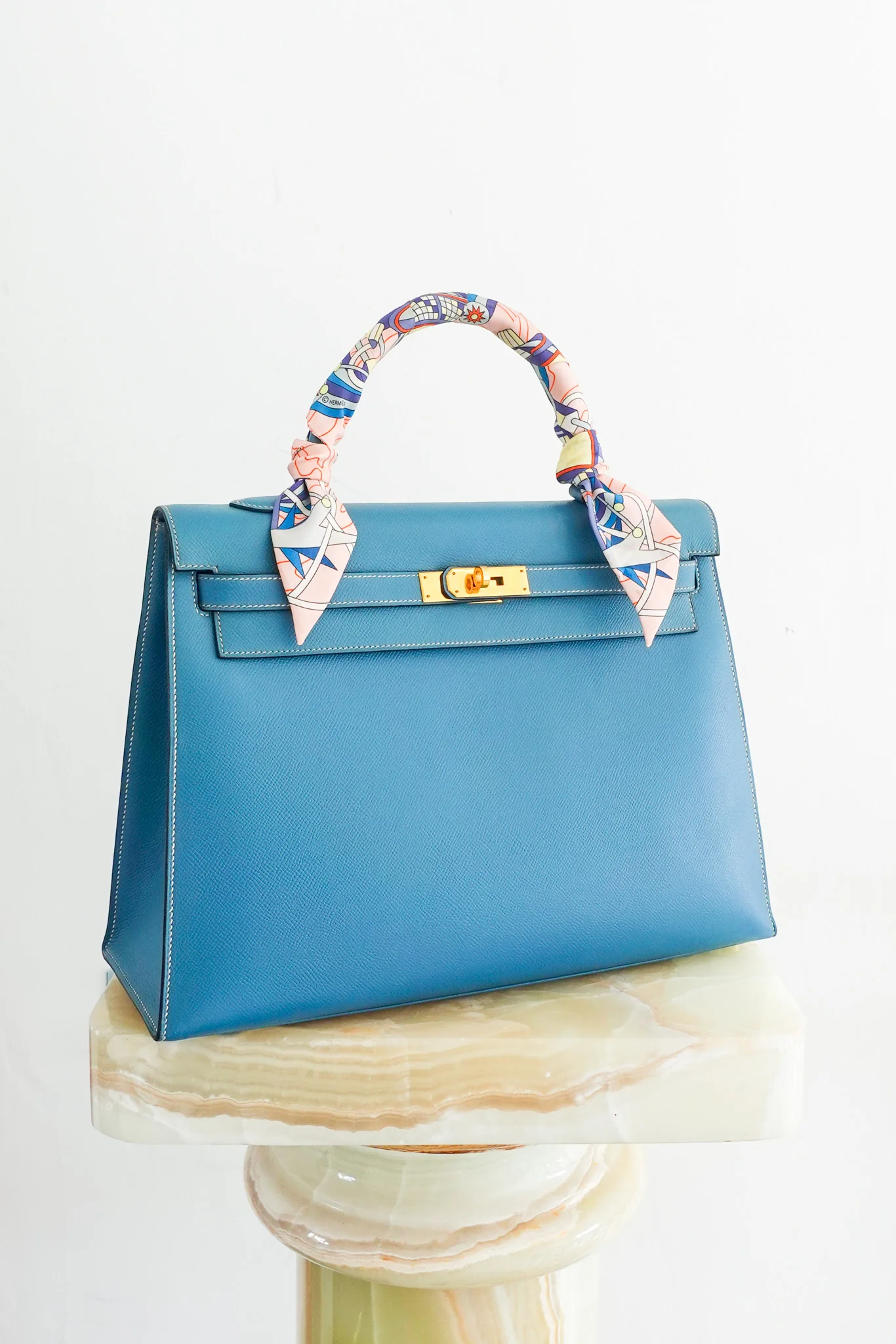 Hermes Kelly 35 - Epsom leather blue jean gold hardware | Authentic Preloved