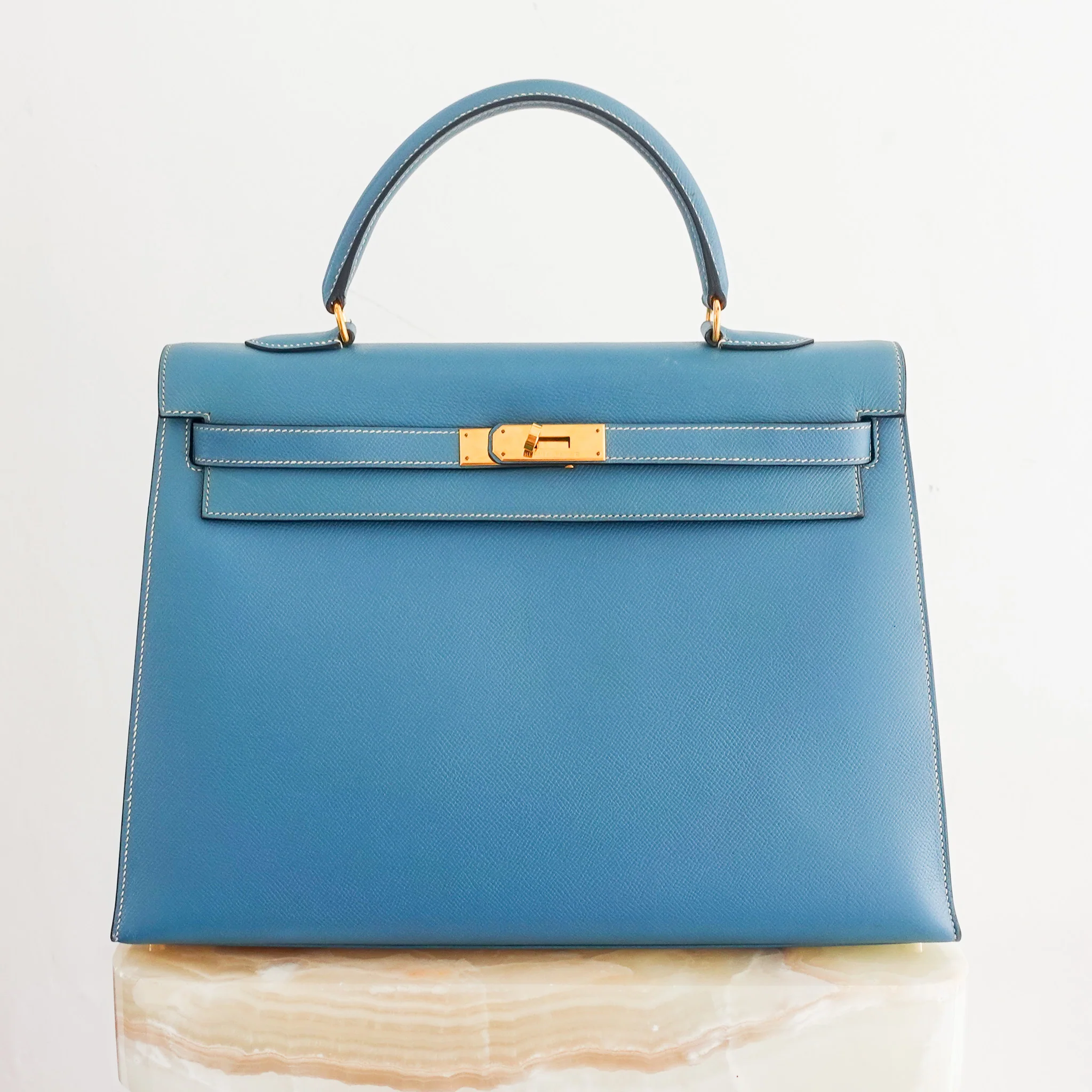 Hermes Kelly 35 - Epsom leather blue jean gold hardware | Authentic Preloved - Image 16