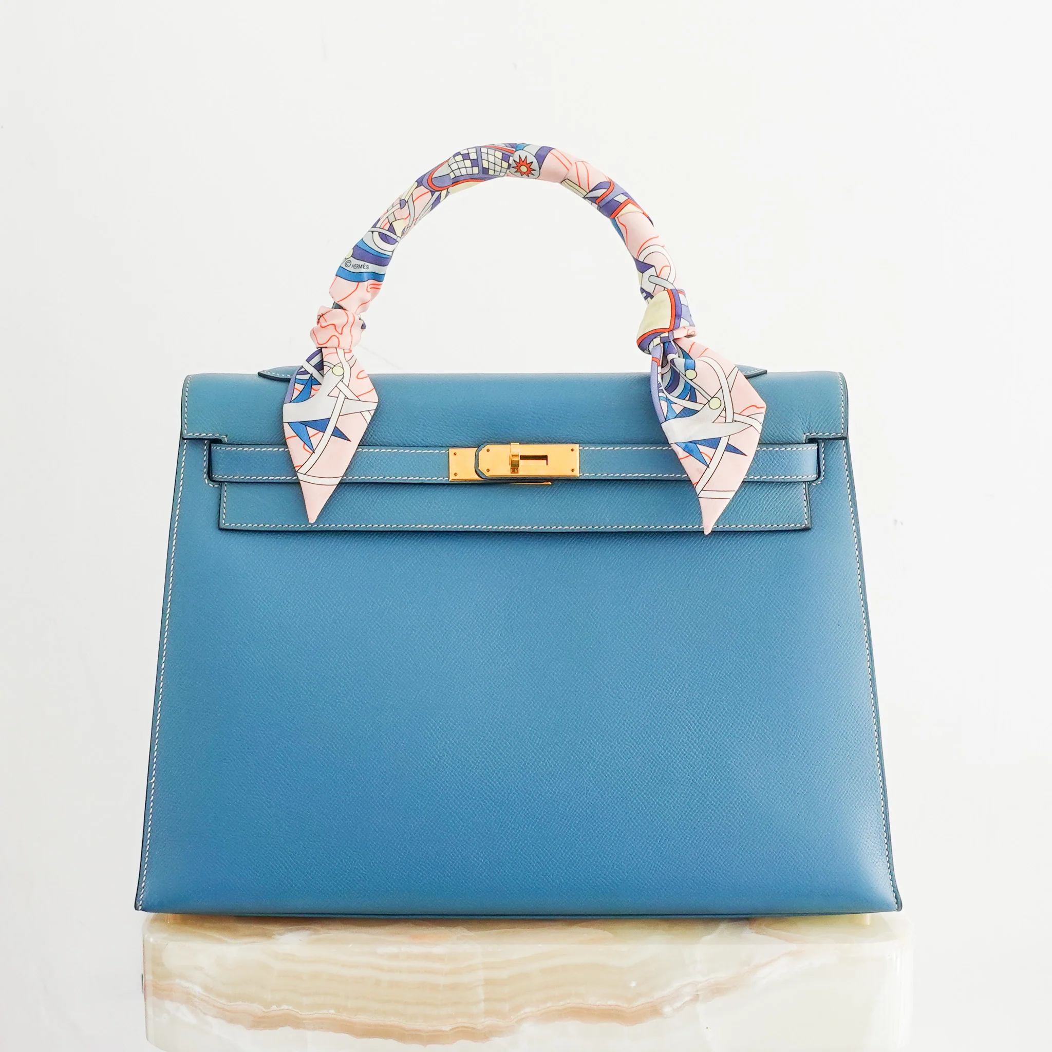 Hermes Kelly 35 - Epsom leather blue jean gold hardware | Authentic Preloved - Image 2