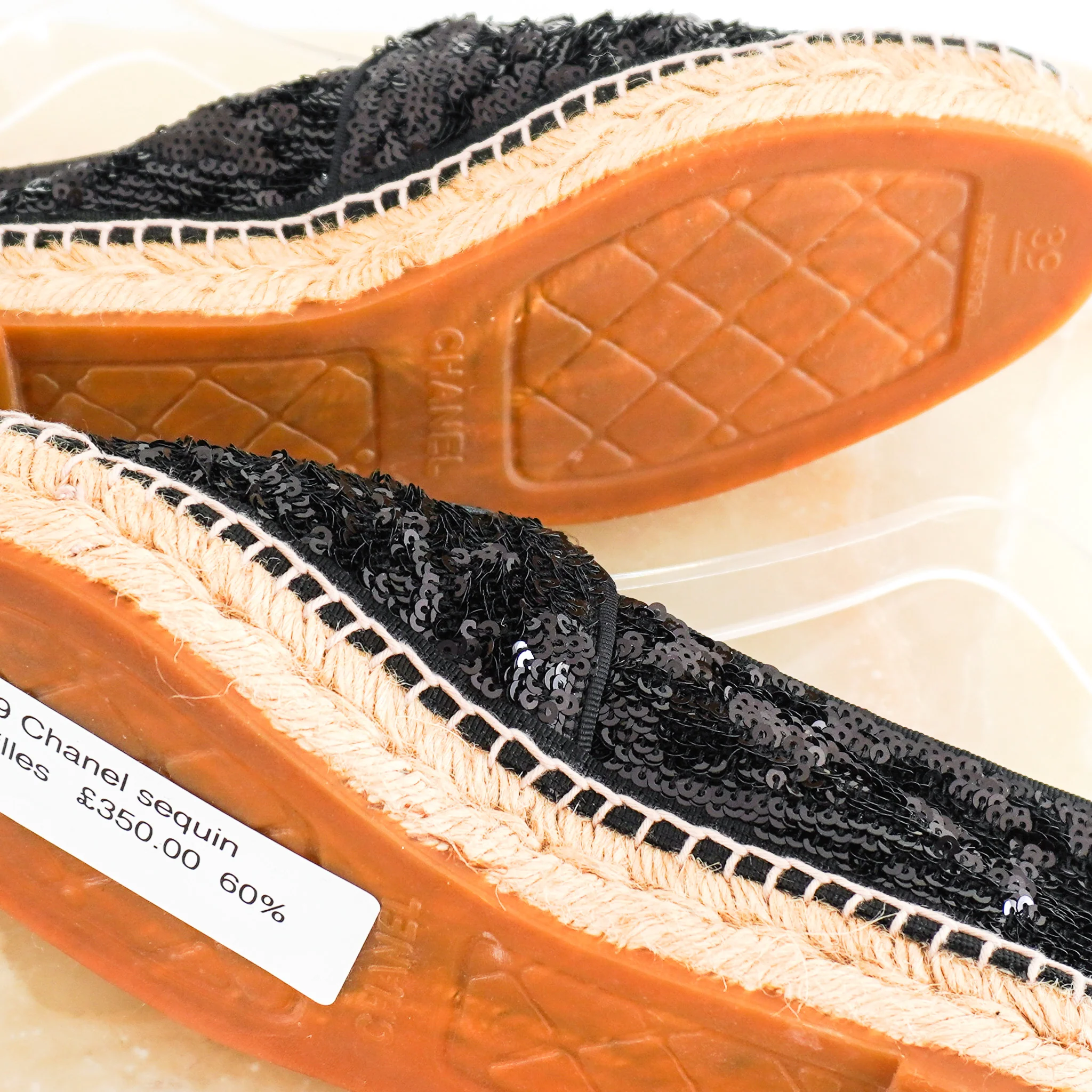 Chanel Sequin Patent CC Espadrilles in Black RRP £850 | Authentic Preloved - Image 5