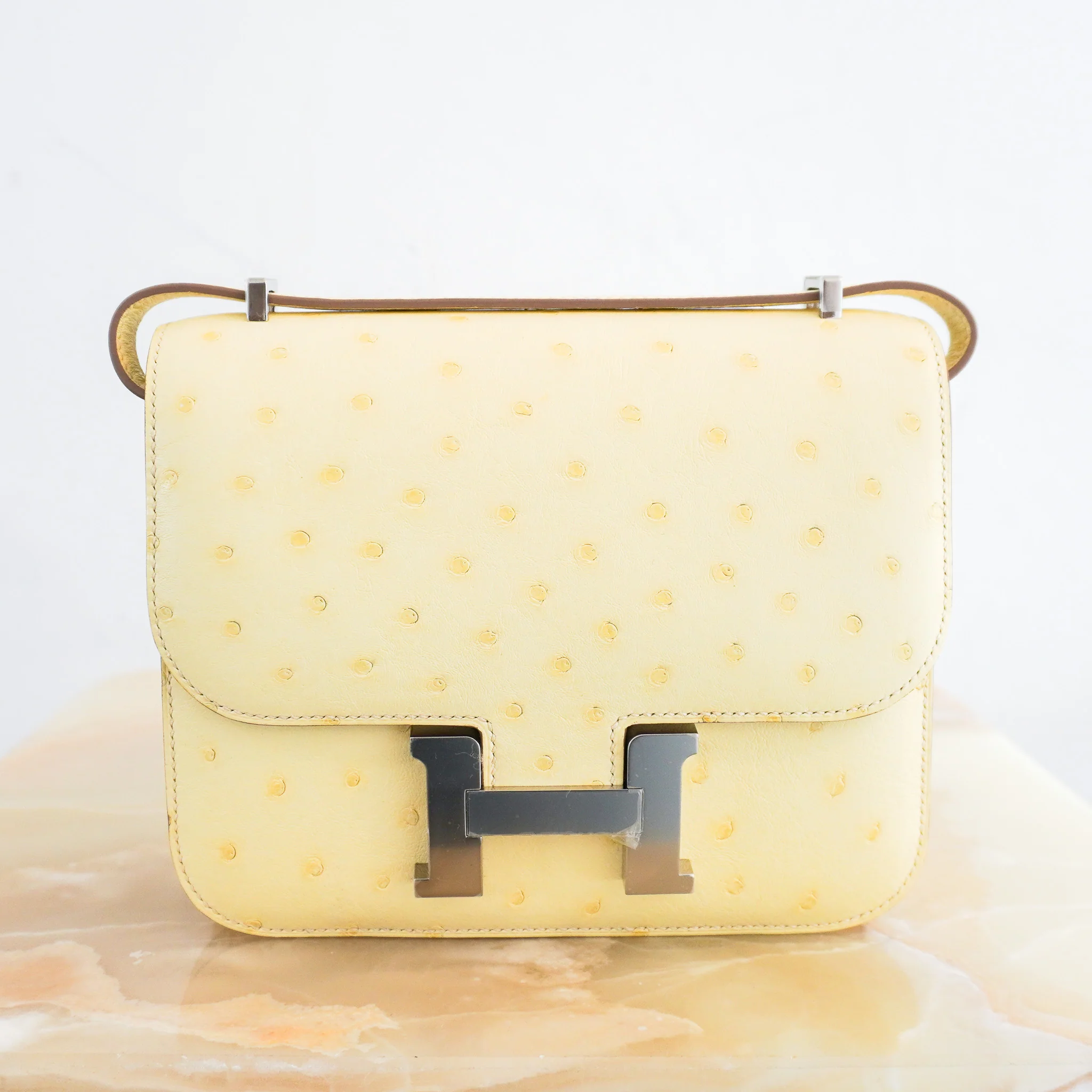 NEW Hermes Constance 18 Mini Ostrich Jaune Milton Palladium Hardware Bag | Authentic Preloved - Image 5