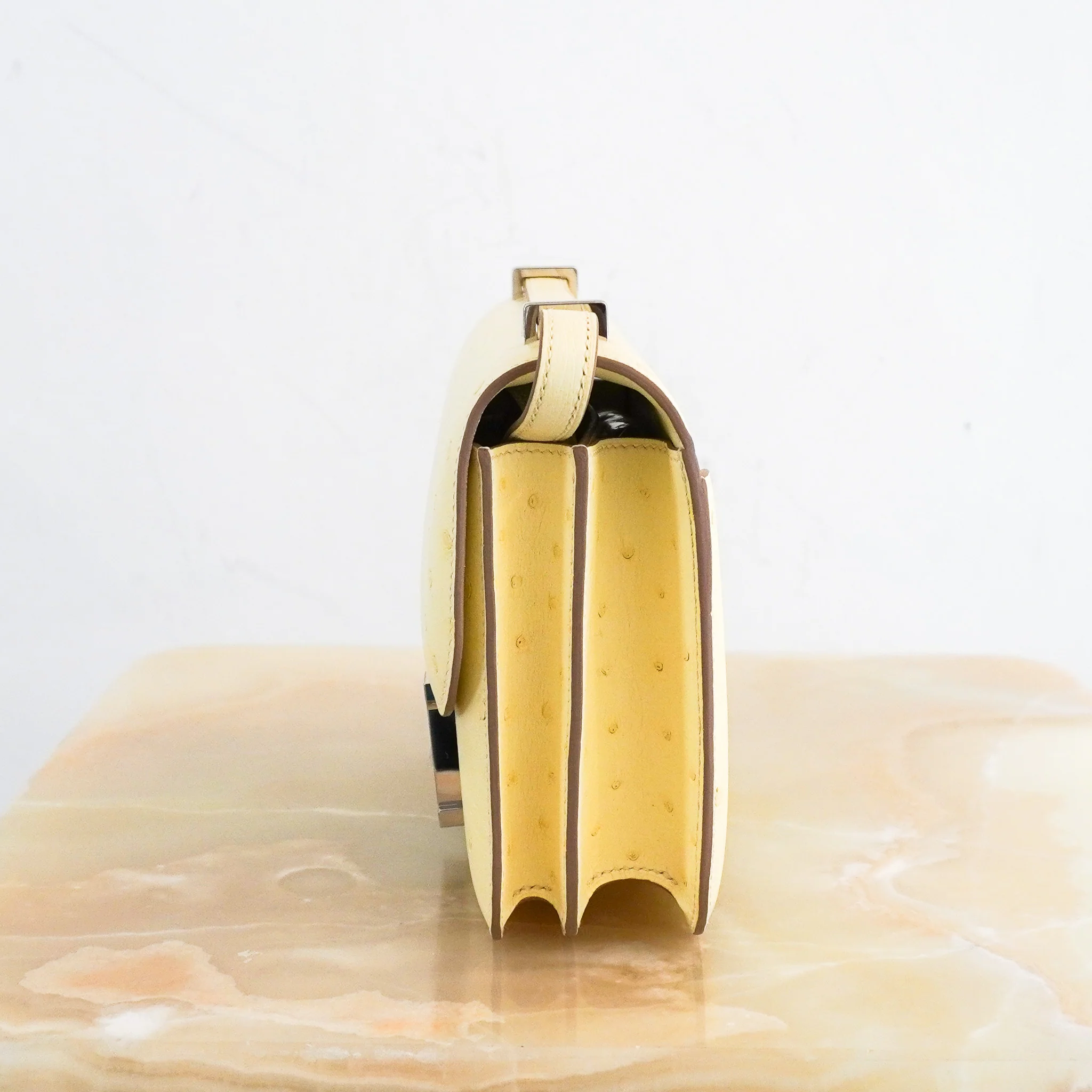 NEW Hermes Constance 18 Mini Ostrich Jaune Milton Palladium Hardware Bag | Authentic Preloved - Image 6