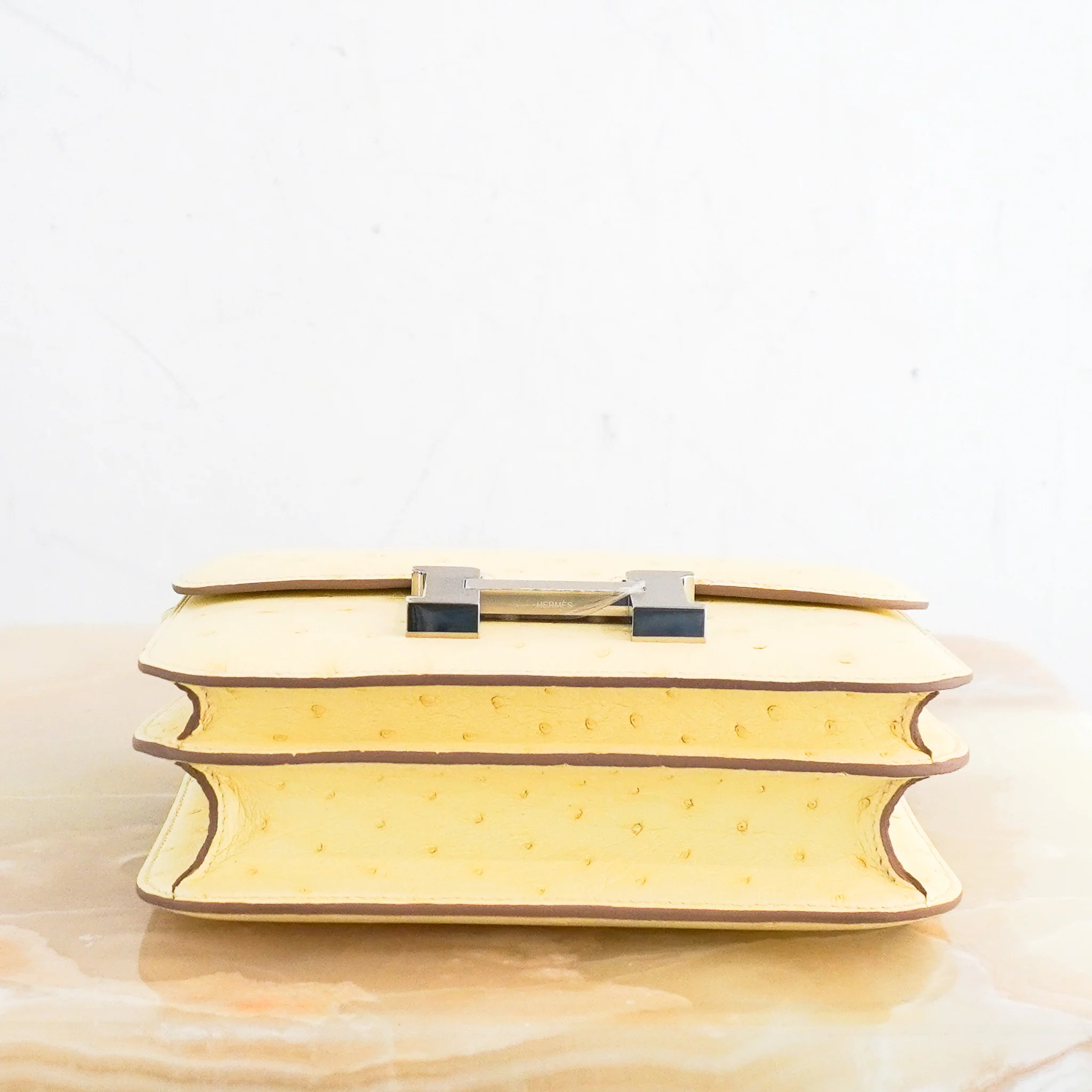 NEW Hermes Constance 18 Mini Ostrich Jaune Milton Palladium Hardware Bag | Authentic Preloved - Image 7