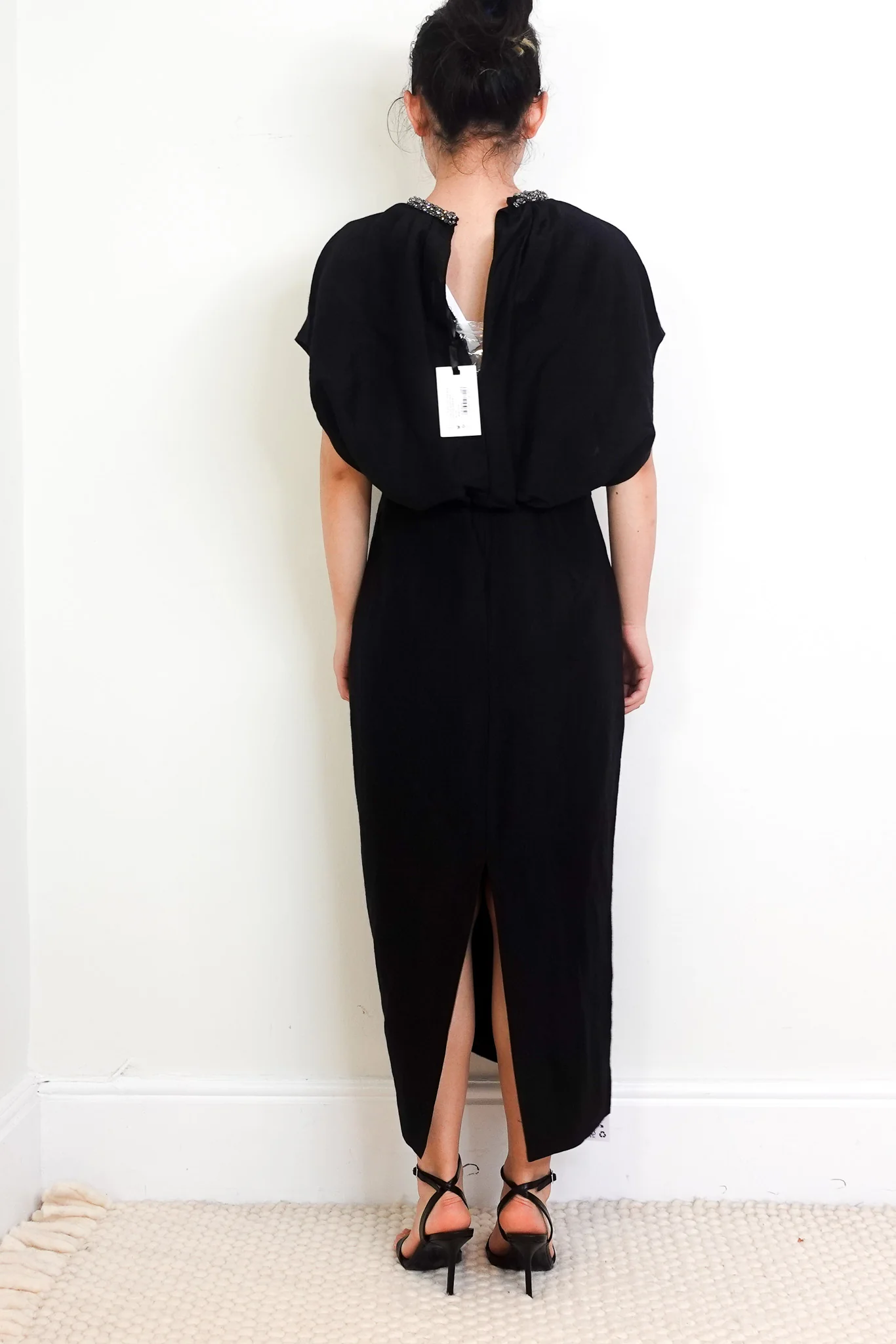 NEW Roland Mouret Black Silk Jacquard Cape Midi Dress RRP £1200 | Authentic Preloved - Image 3