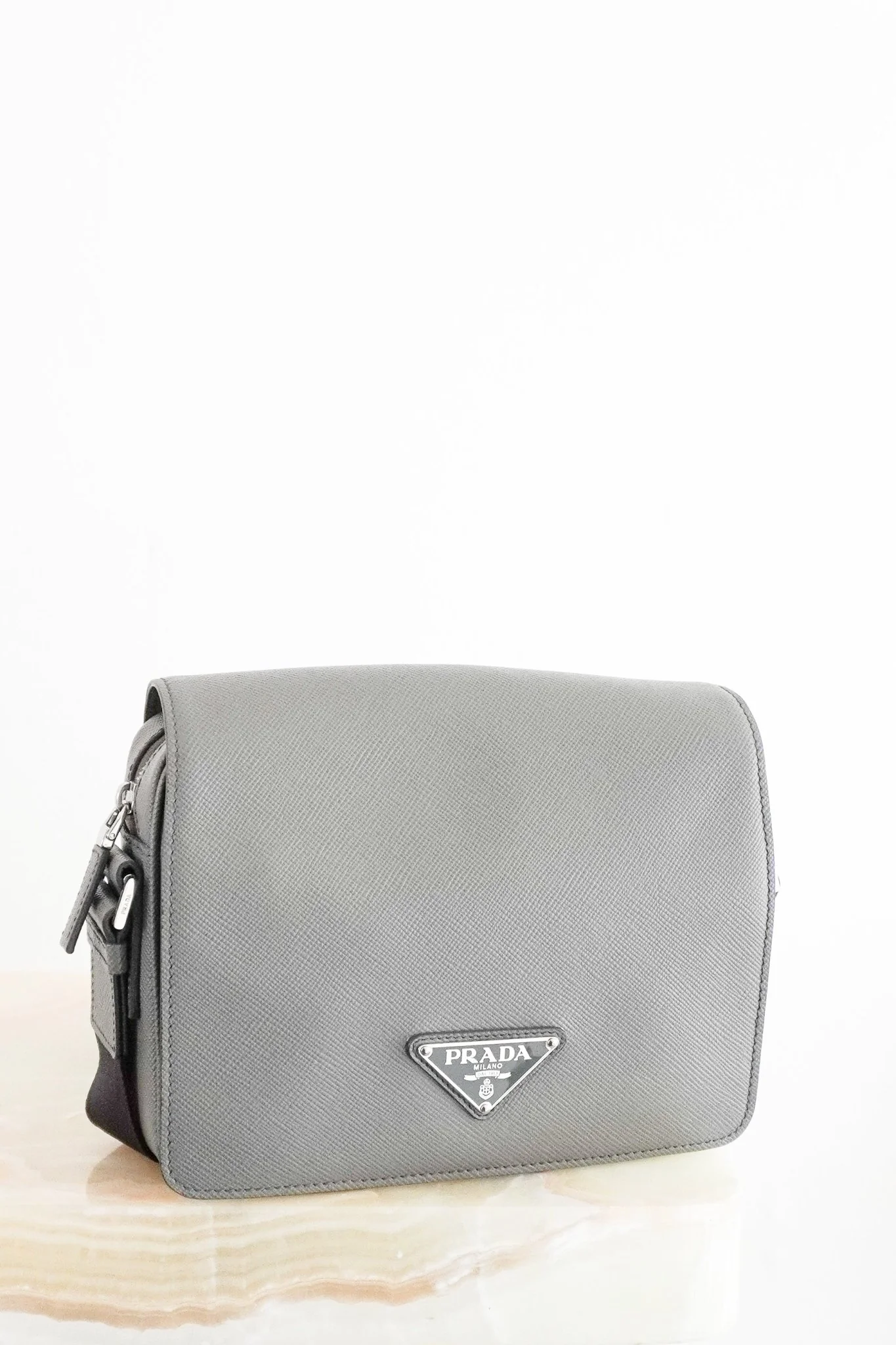 Prada Grey Saffiano Aresia Messenger Bag (RRP £1900) | Authentic Preloved