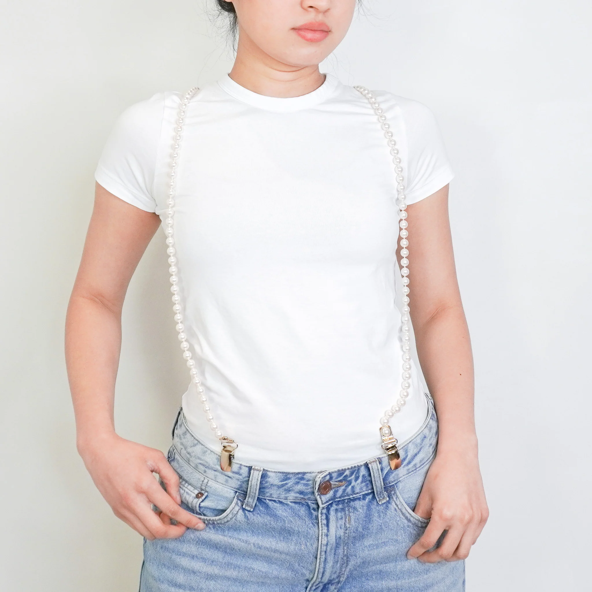 RARE Chanel Coco Mark Calfskin and Faux Pearl Suspenders | FINAL SALE Authentic Preloved - Image 2