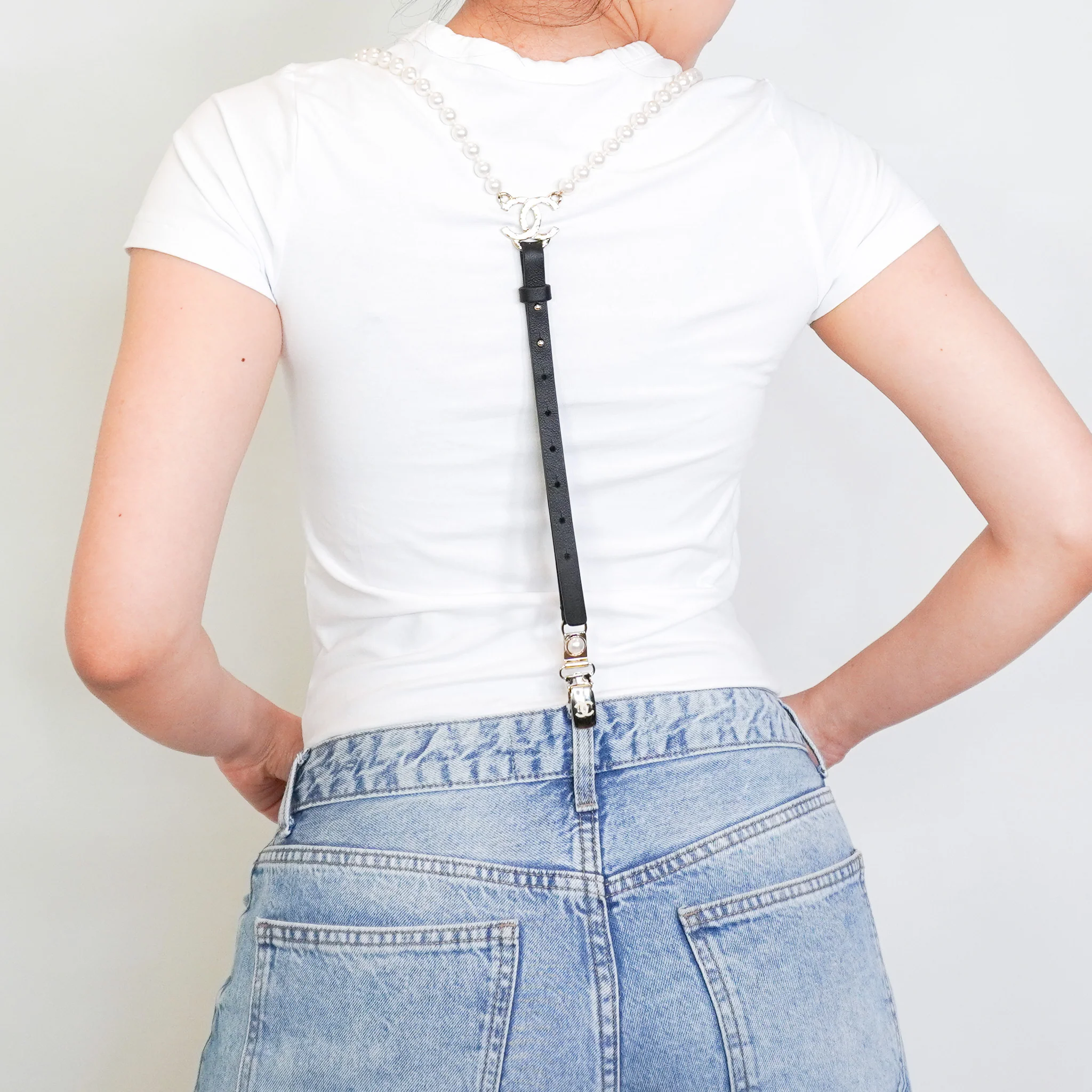 RARE Chanel Coco Mark Calfskin and Faux Pearl Suspenders | FINAL SALE Authentic Preloved - Image 8