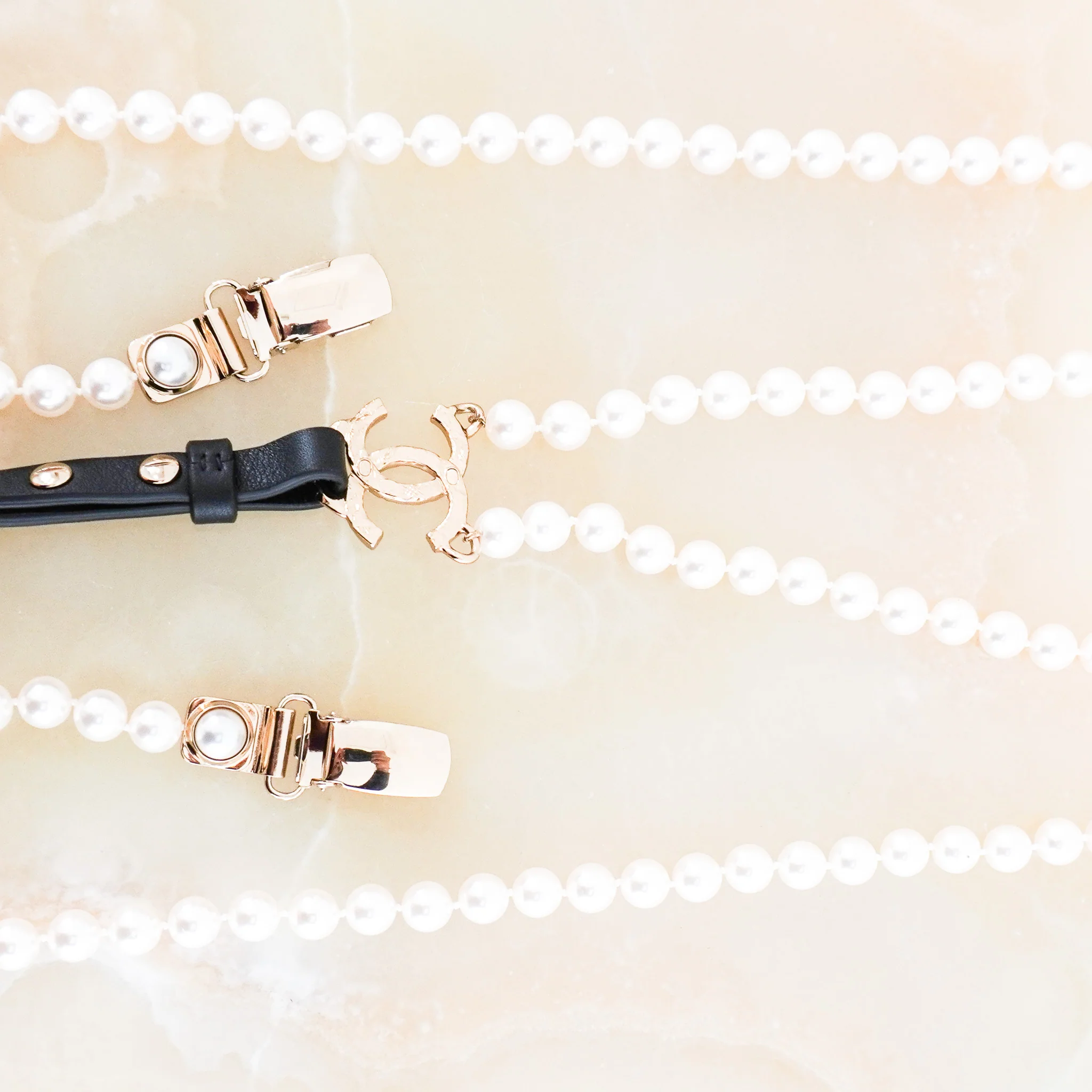 RARE Chanel Coco Mark Calfskin and Faux Pearl Suspenders | FINAL SALE Authentic Preloved - Image 9