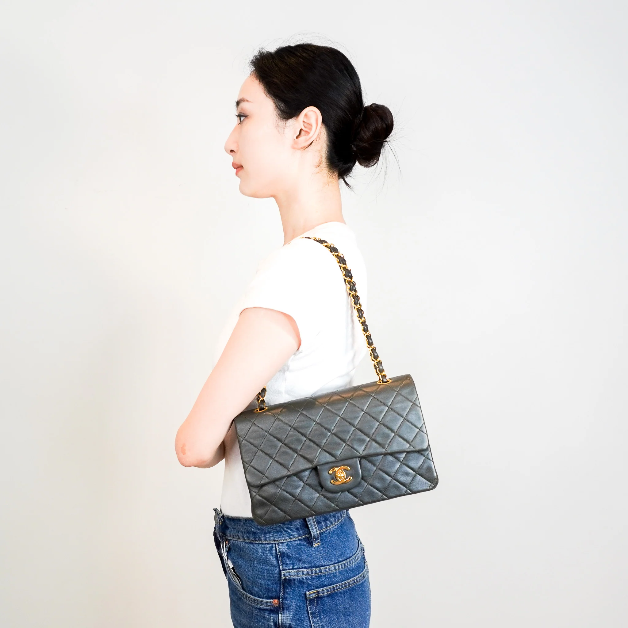 RARE Vintage Chanel Medium Double Flap Khaki Bag RRP £10500 | Authentic Preloved - Image 10