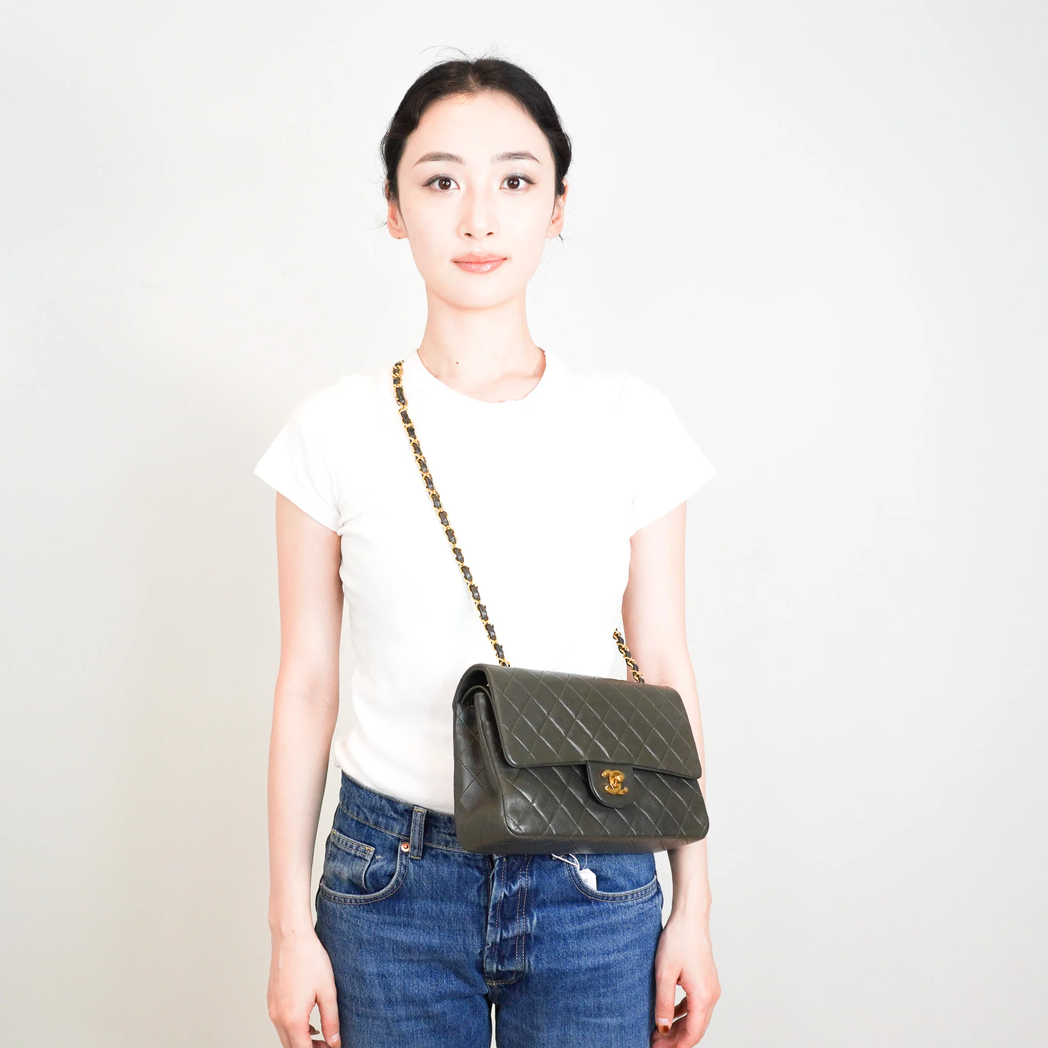 RARE Vintage Chanel Medium Double Flap Khaki Bag RRP £10500 | Authentic Preloved - Image 11