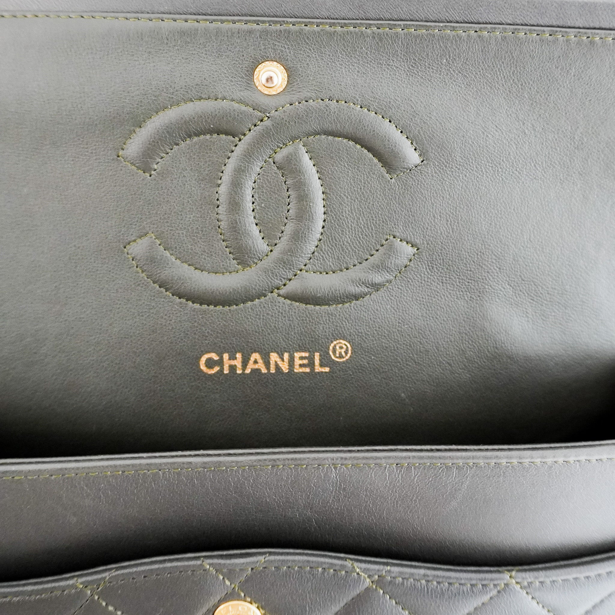 RARE Vintage Chanel Medium Double Flap Khaki Bag RRP £10500 | Authentic Preloved - Image 8
