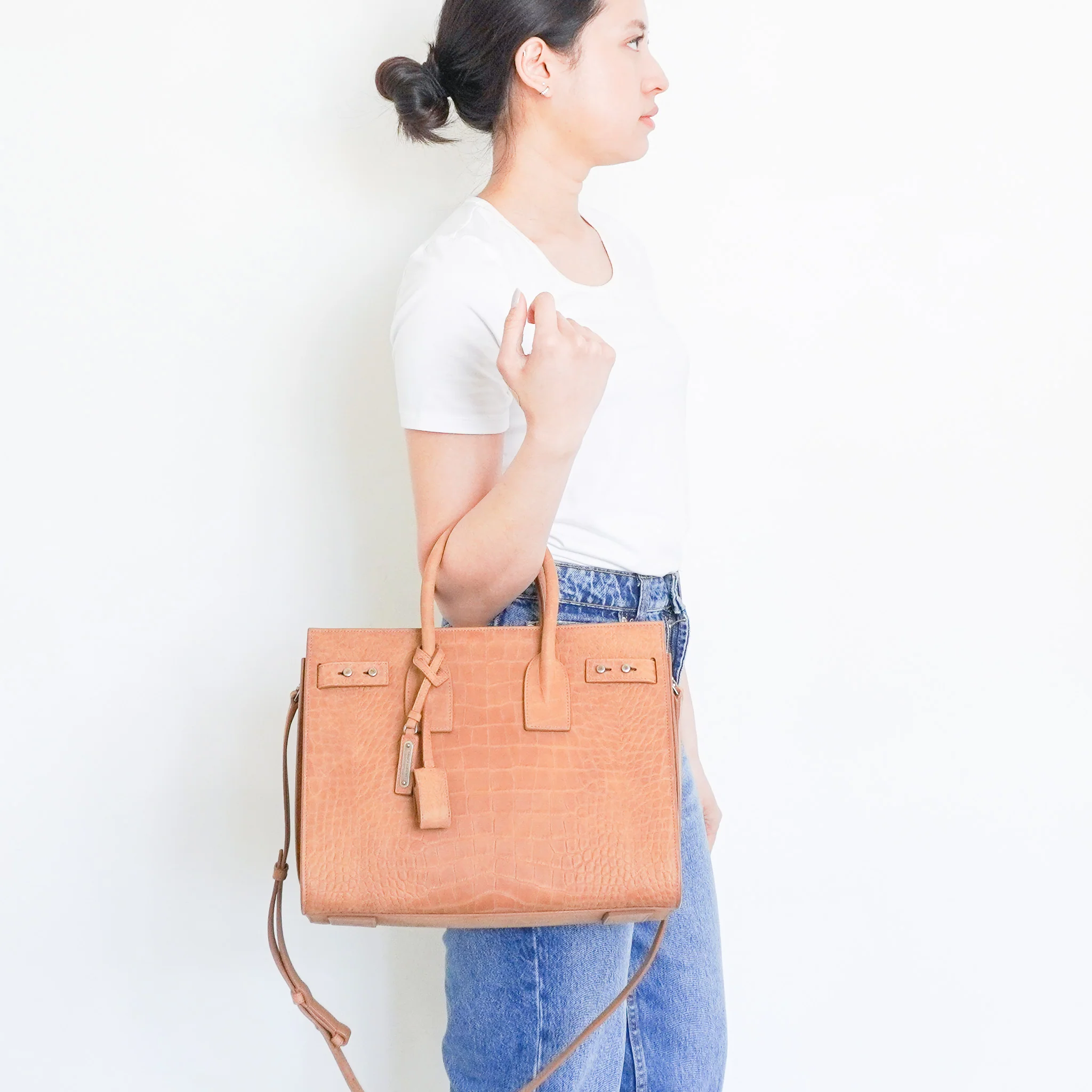 Saint Laurent Sac De Jour Small Crocodile Embossed in Brown RRP £2615 | Authentic Preloved - Image 12