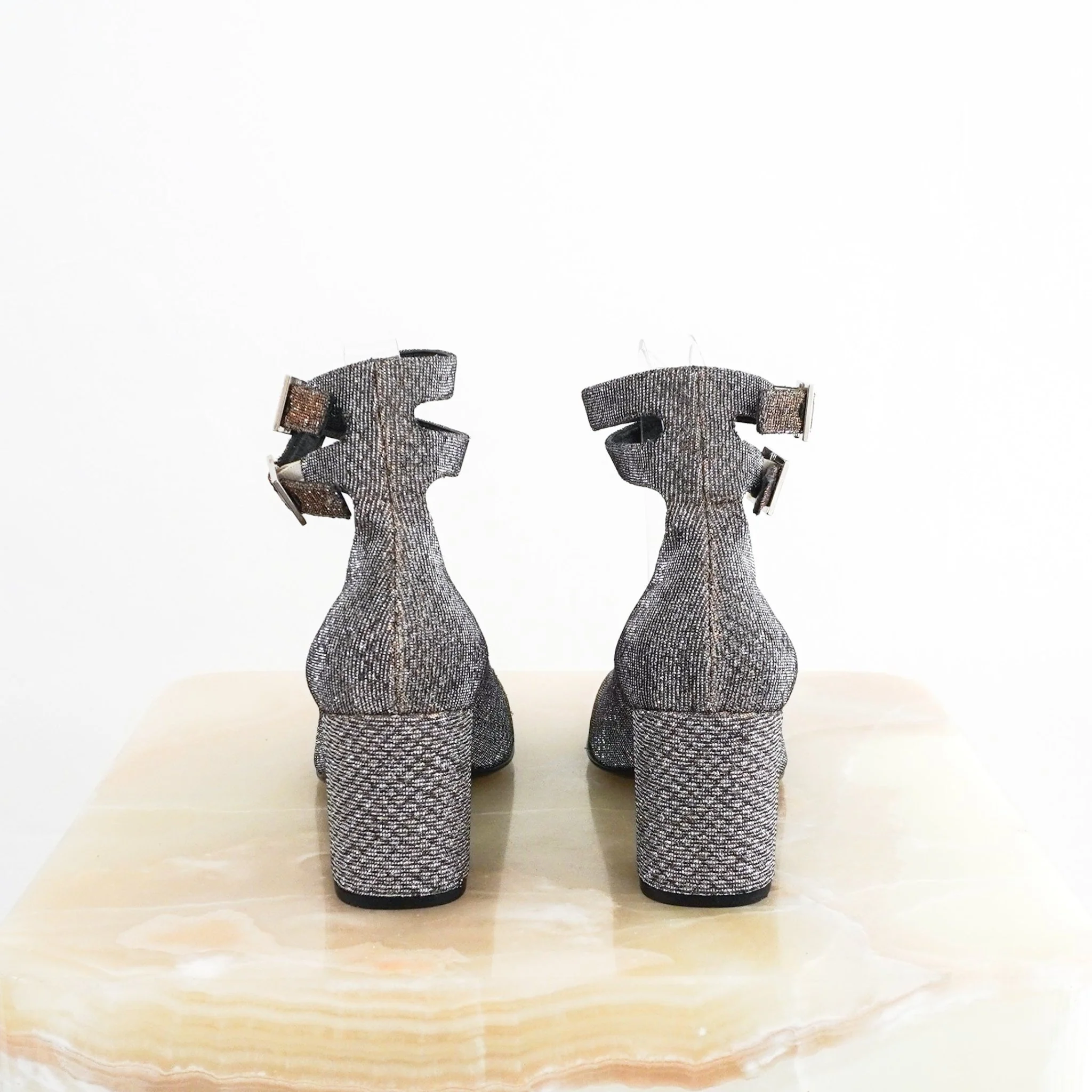 Saint Laurent Silver & Gold Babies Glitter Heels RRP £899 | Authentic Preloved - Image 3