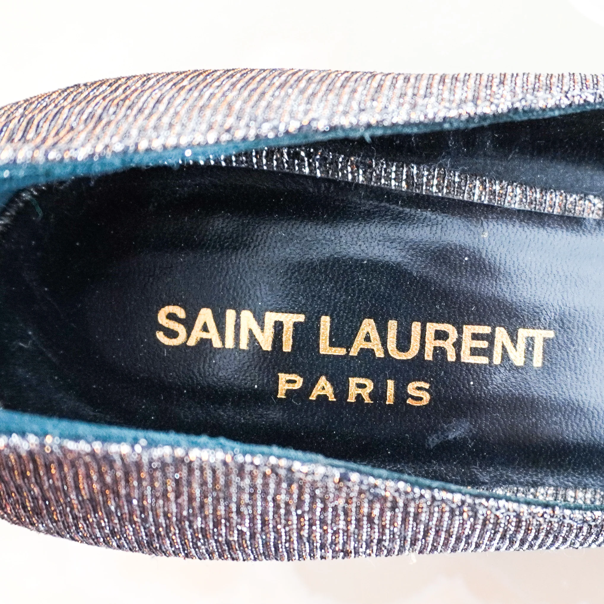 Saint Laurent Silver & Gold Babies Glitter Heels RRP £899 | Authentic Preloved - Image 5