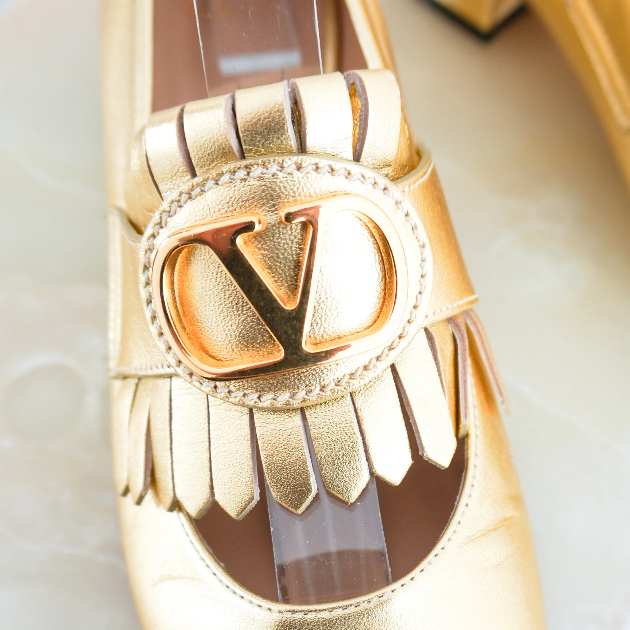 NEW Valentino Vlogo Fringe Loafers in Gold RRP £800 | Authentic Preloved [final sale] - Image 4